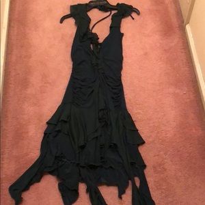 Green halter Bebe dress.
